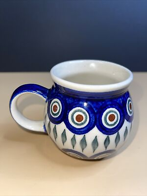 #ad WIZA Polish Pottery Mug Bubble Cup Small Royal Peacock Poland 50 Cobalt Blue $25.00