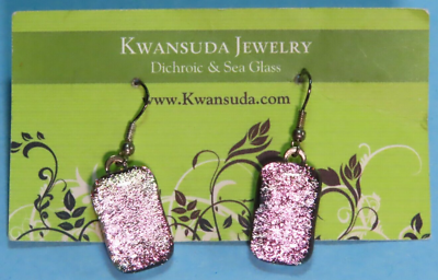 #ad Kwansuda Dichroic Glass Earrings Artisan Handmade Ocean Art Jewelry 1.25quot; $17.50