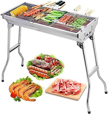 #ad Large Foldable Camping BBQ Barbecue Charcoal Grill Stove Kabob Stainless Steel $28.49
