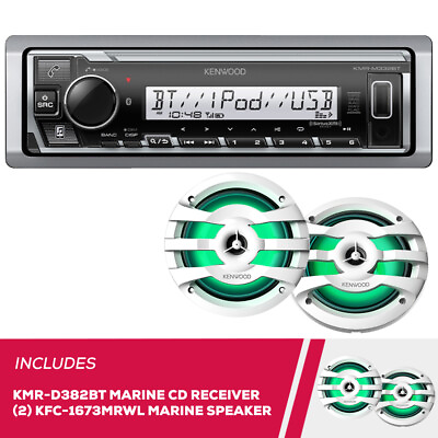 #ad Kenwood KMR D382BT Marine CD Receiver amp; 2 Pack KFC 1673MRWL 6.5quot; Marine Speakers $477.00