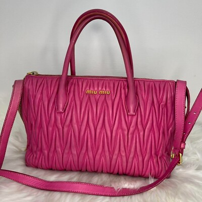 #ad Miu Miu Matelasse Pink Leather 2way Shoulder Handbag Approx size:21x30x15 cm $218.00