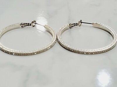 #ad Side Etched Crystal Hoop Earrings 2quot; Drop $7.00