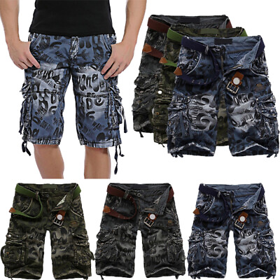 #ad MEN ARMY CASUAL WORK CARGO COMBAT CAMOUFLAGE SHORT CHINO HALF PANT CAMO BOTTOMS $25.93