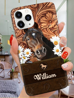 #ad Personalized Leather Pattern Horse Daisy Personalized Silicone Phone case $19.99