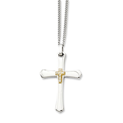 #ad Chisel Stainless Steel 14k Accent w Diamonds Cross Necklace 22quot; $183.99