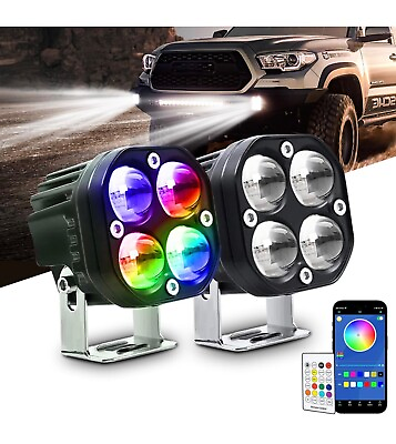 #ad 2pcs 3inch 40W LED Spot Light Pods LED Offroad Lights with RGBW Color Change $29.99