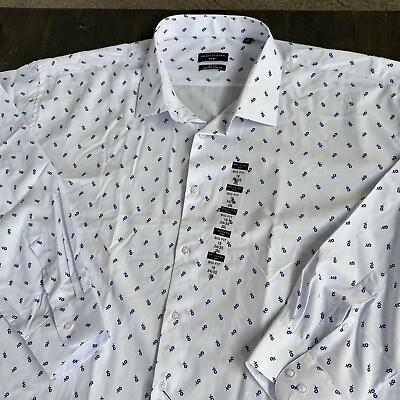 #ad Shaquille O#x27;Neal XLG Big Fit Cooling Dress Shirt White Floral 19 34 35 3XL NWT $18.21