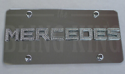 #ad Mercedes Benz Chrome License Plate Tag w Swarovski Iced Out Crystal Emblems $44.00