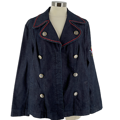 #ad Brighton RARE Women#x27;s Blue Denim Cotton Jacket Follow Your Heart Embroidered 1X $64.65