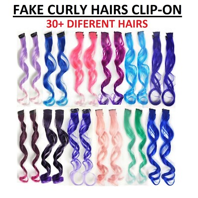 #ad Hot Hair Extension Curly Synthetic Color Piece Clip In Highlight Rainbow Streak $3.99
