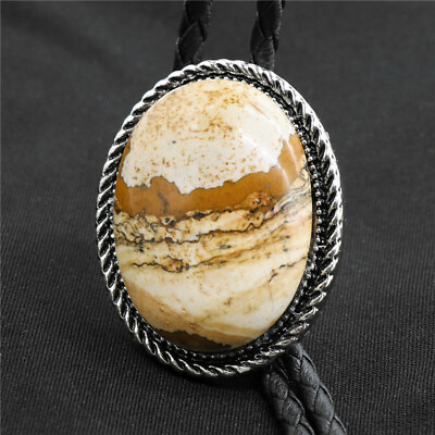 #ad Sandstone Bola Bolo Tie 40quot; Leather Rope Western Cowboy Bola Wedding Necklace $19.99