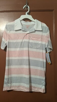 #ad NWT Cat amp; Jack Boys White Red Blue Striped Performance SS Polo Shirt sz 12 14 $5.00