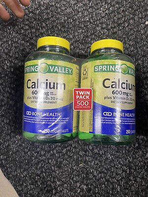 #ad Spring Valley Calcium 600mg Dietary Supplement 100 Tablets 2PK Exp 03 24 $10.99