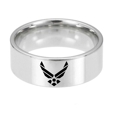 #ad 8mm US Force Air Ring Silver Men‘s Rings Stainless Steel Band Jewelry Size 6 13 $4.99