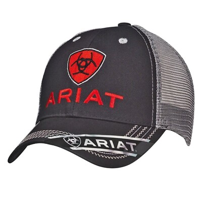 #ad Ariat Mens Hat Baseball Cap Mesh Logo One Size Black Gray 1515866 $24.00