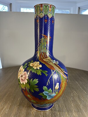 #ad 15” Rare Perfect Peacock Chinese Cloisonné Vase $709.00