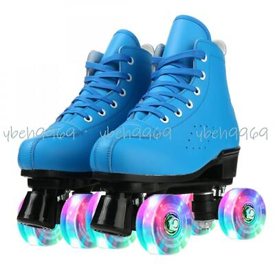 #ad Women Men PU Leather Roller Skates High top Roller Skates With 4 Flash Wheel $79.99