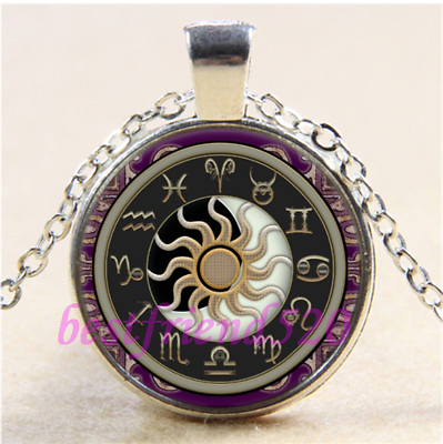 #ad New Astrology Sun and Moon Cabochon Glass Tibet Silver Chain Pendant Necklace $11.00