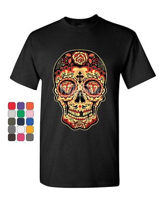 #ad Day of The Dead Sugar Skull T Shirt Gold Calavera Dia de Muertos Mens Tee Shirt $26.95