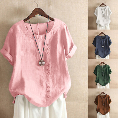 #ad Plus Size Womens Summer Shirt Tunic Tops Ladies Short Sleeve Solid Blouse Shirt $16.29