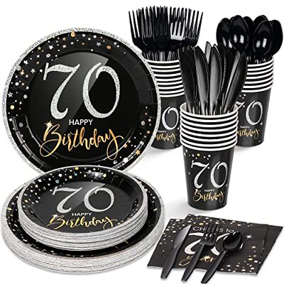 #ad Decorlife 70th Birthday Plates and Napkins Serves 24 70th Birthday Decoration... $27.15