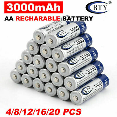 4 20X 3000mAh BTY AA Rechargeable Battery Recharge Batteries NI MH 1.2V US SHIP $10.57