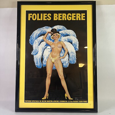 #ad FOLIES BERGERE Vintage 1976 French Grande poster BLUE ASLAN 20” x 28” Framed $1397.94