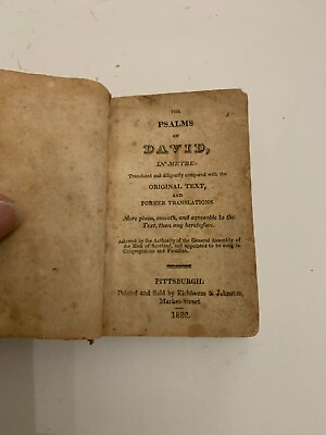 #ad 1822 The Psalms Of David In Metre Published by Eichbaum amp; Johnson Pittsburgh $57.00