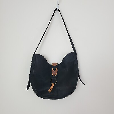 #ad Lucky Brand Women#x27;s Shoulder Bag Black Nubuck Leather Hobo Boho $39.99