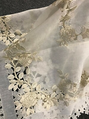 #ad Embroidered Floral Cutwork Organza Tablecloth 72x126quot; Beige Gold Wedding Bridal $65.00