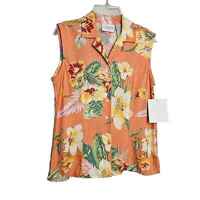 #ad Liz Claiborne Women#x27;s NWT Tropical Print Sleeveless Button down Top Size P $25.00