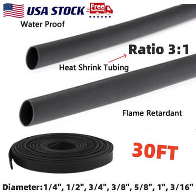 #ad 30FT Black 3:1 Heat Shrink Tubing Wire Protection Dual Wall Adhesive Waterproof $37.99