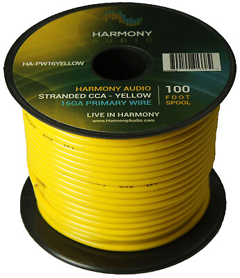 Harmony Car Primary 16 Gauge Power or Ground Wire 100 Feet Spool Yellow Cable $10.95