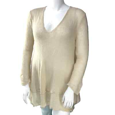 #ad Wooden Ships Womens Size M L Sweater Mohair Wool V Neck Long Line Open Knit $33.96