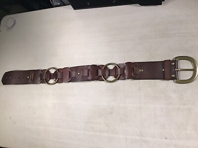 #ad Linea Pelle: Brown Handmade Genuine Leather Strap Belt Brass With Links SZ: S $22.50