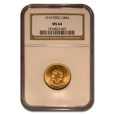 #ad 1919 Peru Gold 1 Libra MS 64 NGC $1239.57