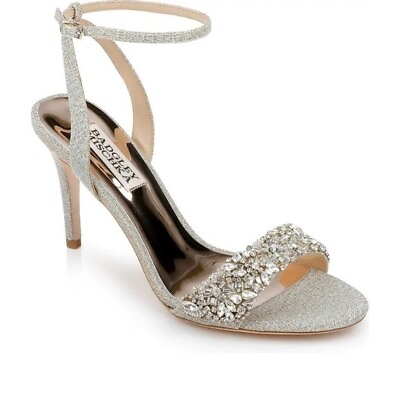 #ad BADGLEY MISCHKA Womens Size 7 Nala Heeled Sandals Bridal Wedding Silver NEW $39.20