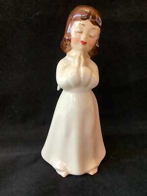 #ad Vintage Ceramic Pottery Angel Figurine with Praying Hands and Dark Hair $17.00