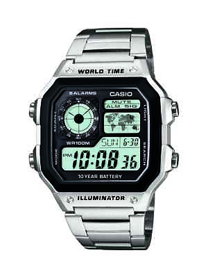 Casio Men#x27;s Quartz Multifunction Silver Tone Bracelet 42mm Watch AE1200WHD 1A $33.99