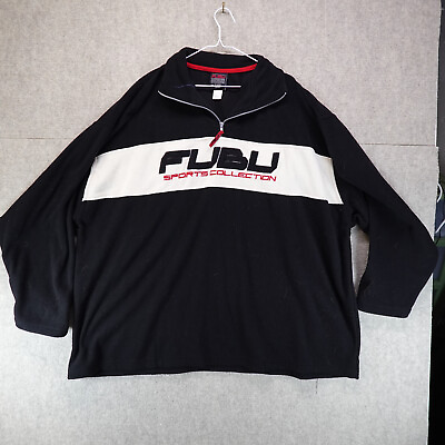 #ad Vintage FUBU Sweater Men#x27;s 4XL Black White Fleece Spell Out Sports 1 4 Zip $35.99