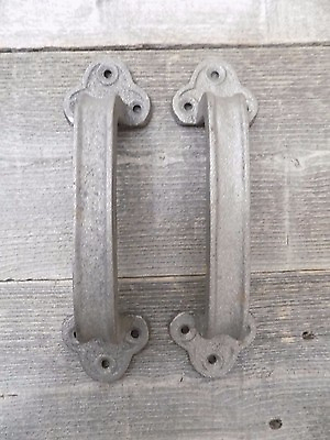 #ad 2 Barn Door Handles Cast Iron Hardware Pull Grasp Handle Shed Primitive Large $15.99
