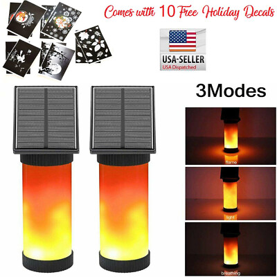 #ad 2 X Solar Powered Flame Torch Light Flickering Garden Wall Lamp W Decals LED04 $27.95