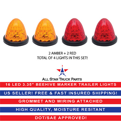 #ad 2x Red 2x Amber Beehive Side Marker Clearance Light Grommet Light Trailer 16 LED $19.95