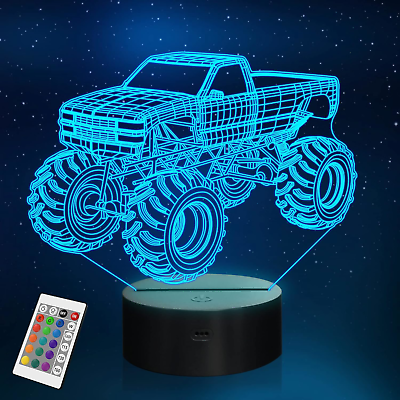 #ad YuanDian 3D Night Lights for Children Kids Night Lamp Monster Trucks for Boys $20.30