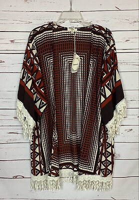 #ad Entro Boutique Women#x27;s S Small Brown Ivory Lace Boho Fall Kimono NEW With TAGS $22.00