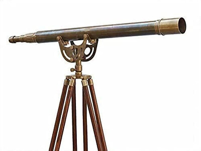 #ad Antique Nautical Brass 39 Inch Brown Telescope with Wooden Tripod Stand Handmade $195.80