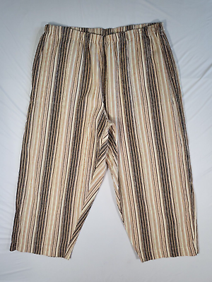 #ad Chicos Pull On Pants Womens Size 3 Elastic Waist Crop Seersucker Pockets Striped $19.00