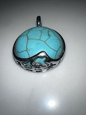 #ad Turquoise like Round Stone Silver Color Lovely Chunky Statement Pendant $10.99
