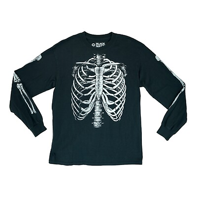 #ad Black Matter Skeleton Rib Cage Tshirt Medium Halloween Long Sleeve $15.00
