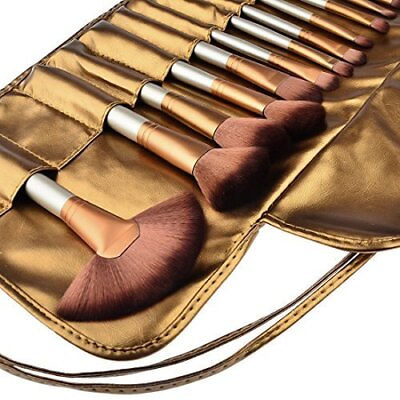 #ad Professional Makeup Brushes Kit Wooden Handle With Leather Pouch 24 Pcs $17.79